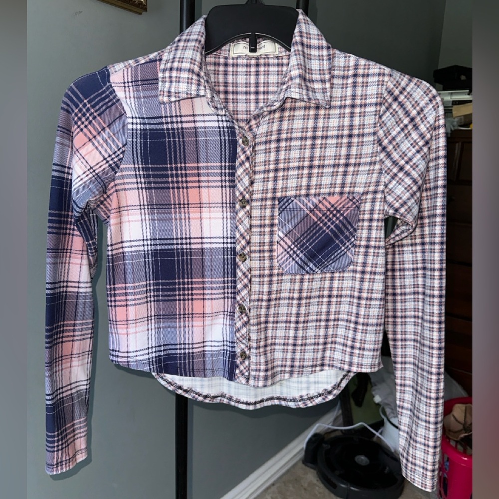 Blue and Pink Plaid Button Down Shirt Classic Fit